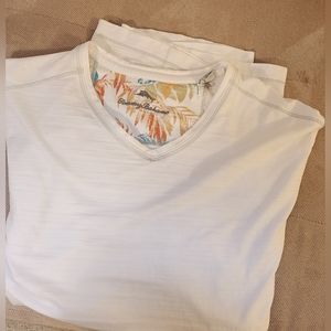 Tommy Bahama  white tee shirt with  patterned  accent  at neck